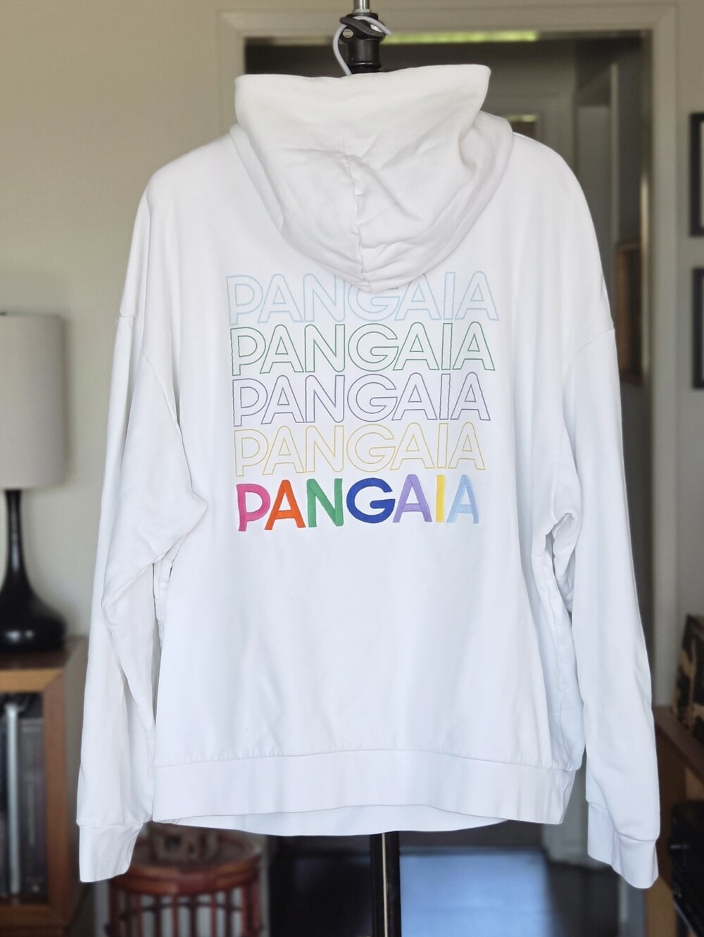 PANGAIA 365 Hoodie - Midweight Unisex White Hoodie with Stacked Rainbow Logo